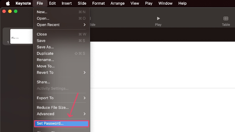 Keynoteのパスワードを設定