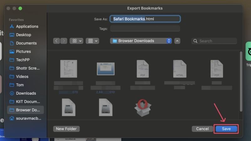 guardar archivo exportado de safari