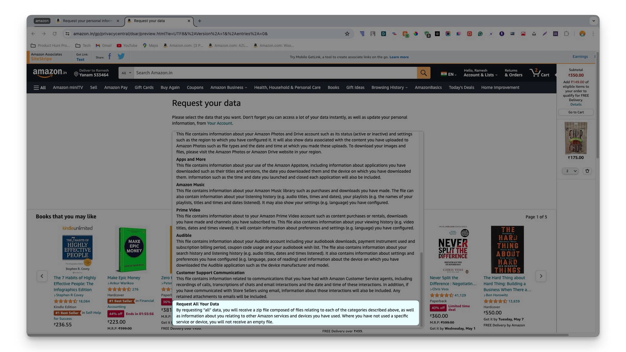 télécharger toutes vos données amazon