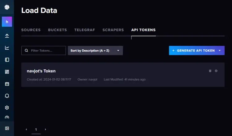 InfluxDB-Token-Seite
