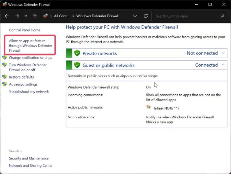 8 Möglichkeiten zur Behebung des Fehlers „Der lokale Gerätename wird bereits verwendet“ in Windows - Eine App oder ein Feature über die Windows Defender Firewall zulassen