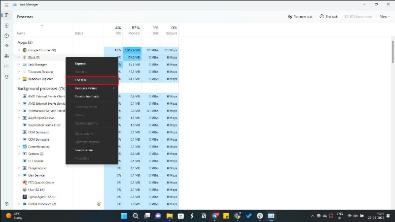 imagen mostrando finalizar tarea en administrador de tareas