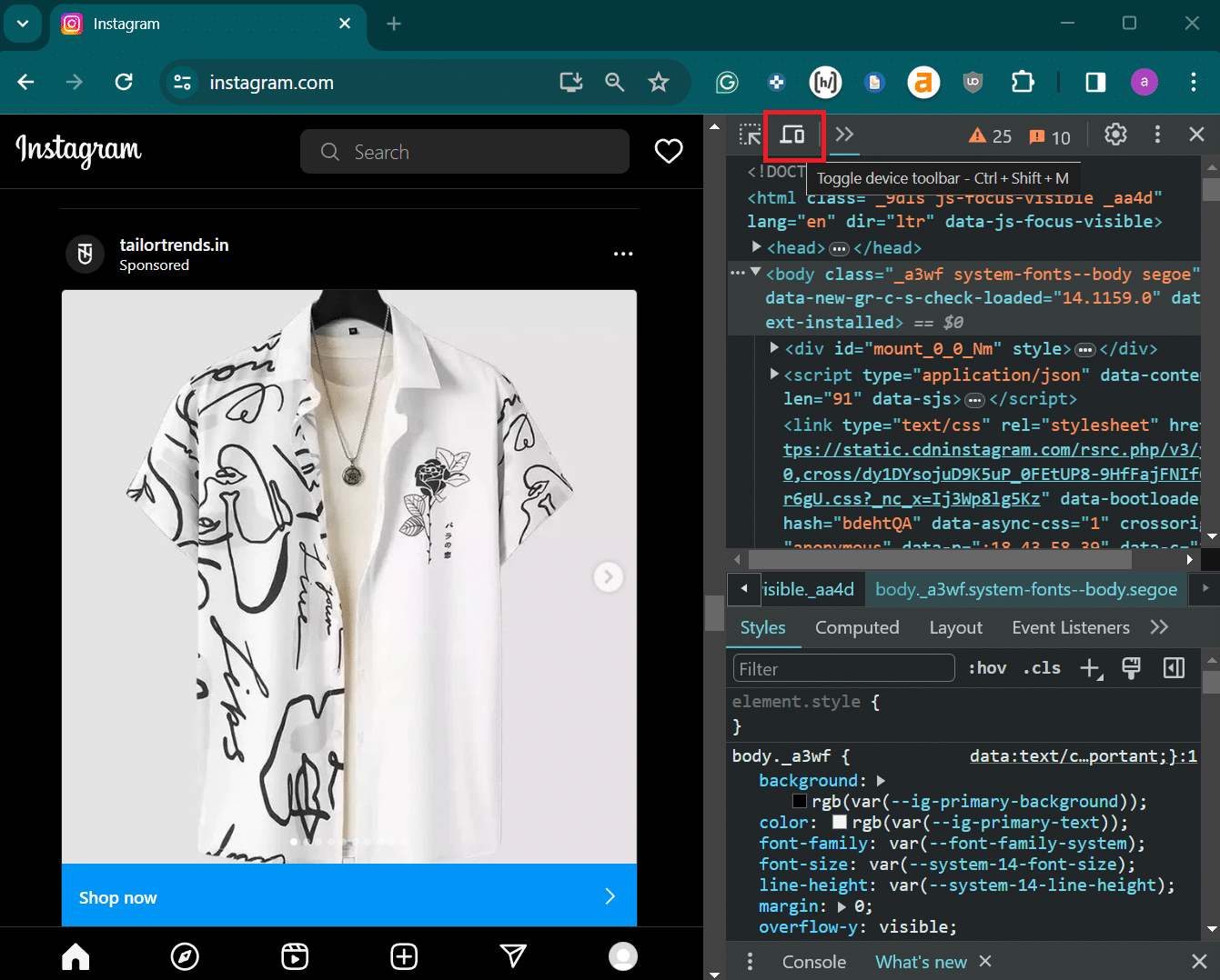 переключить панель устройств в chrome