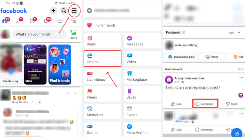 anonym kommentieren in facebook-gruppen in der mobilen app