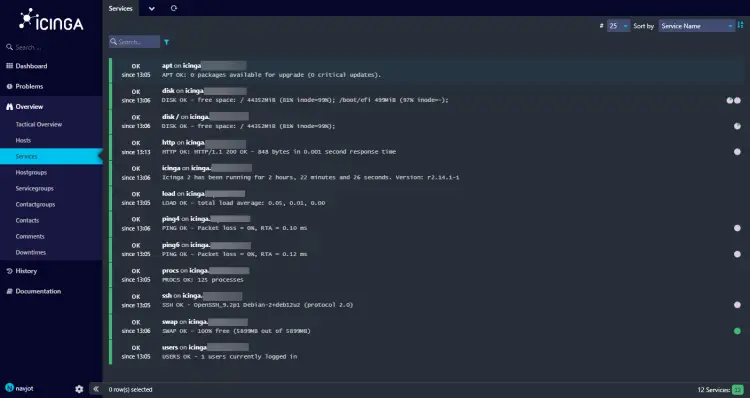 Icinga Web Dienste-Seite