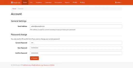 Создание аккаунта в Mailtrain