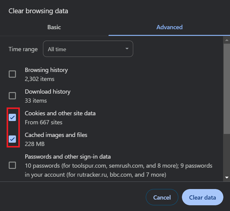 clear chrome data