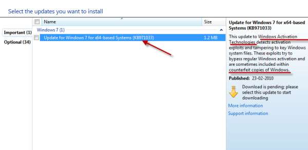 Mise à jour WAT Windows 7