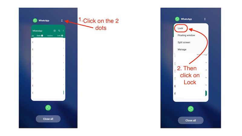 blocca le app nel menu recente