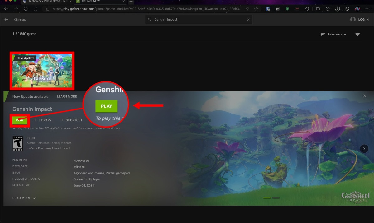 jouer à genshin impact sur mac en utilisant le site web geforce now