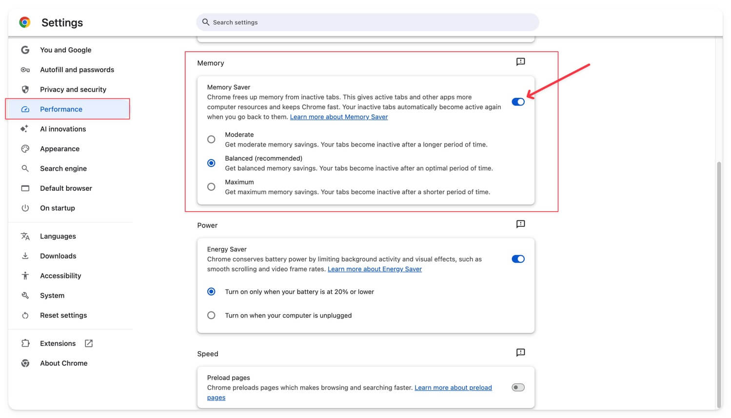 comment activer la fonction économiseur de mémoire sur google chrome