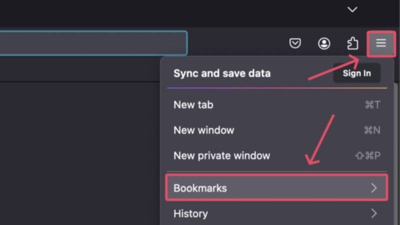 menú de marcadores de firefox
