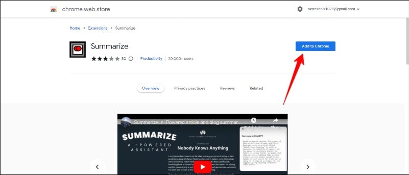 imagem mostrando a extensão resumir