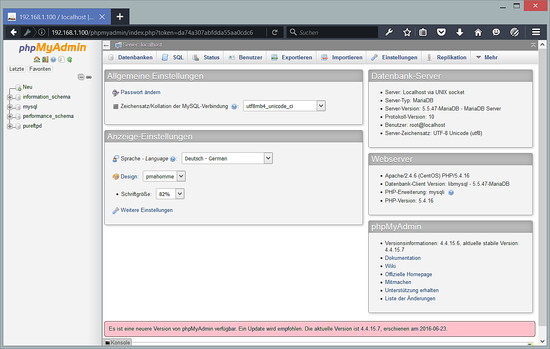 O Painel do PHPMyAdmin