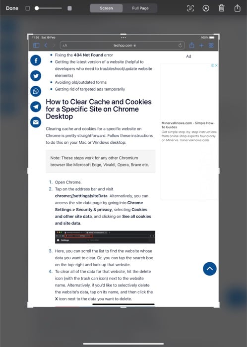 сделать скриншот целой страницы на ipad