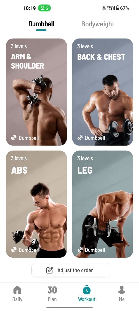 screeshots utilizzo app dumbell workout