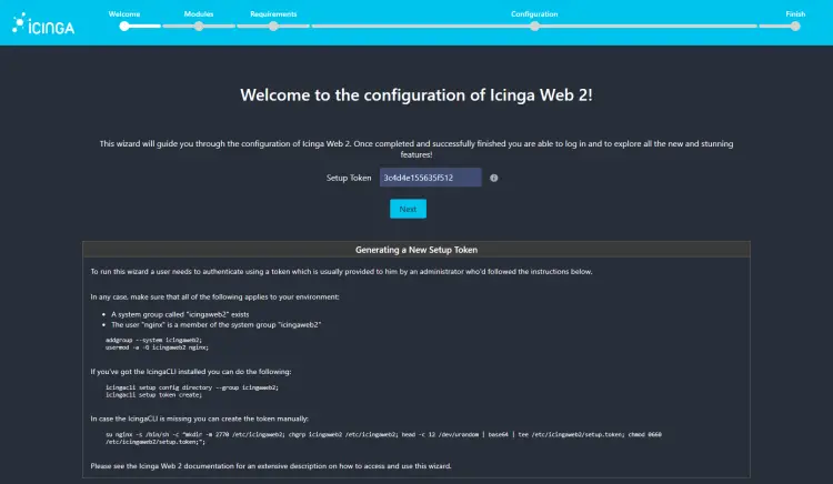 Icinga Web Setup-Seite