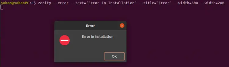 Afficher une boîte de dialogue d'erreur en utilisant un script bash