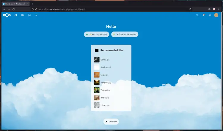 Panel de control de Nextcloud