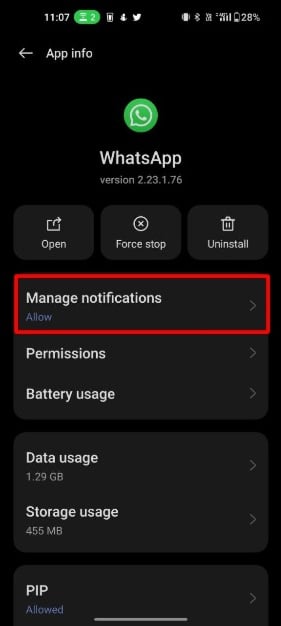 imagem mostrando configurações do sistema do aplicativo whatsapp
