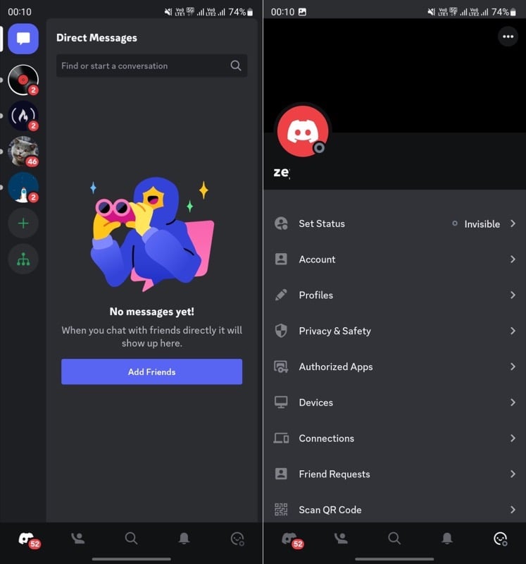 impostazioni account discord