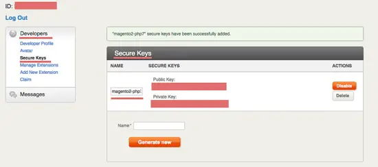 Konfigurieren des Magento-Schlüssels