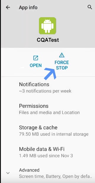 rimuovere l'app CQATest