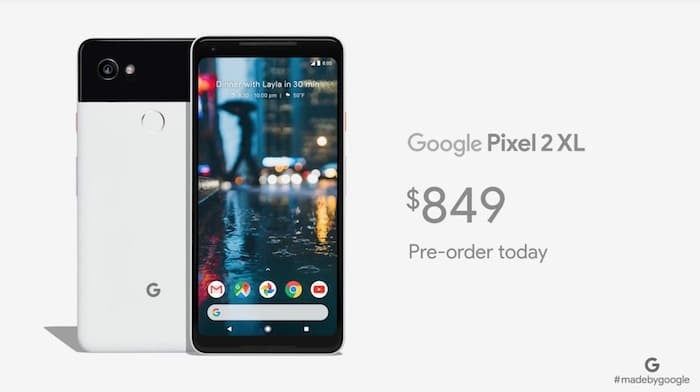 google pixel 2 xl con un frontale quasi senza bordi e un'esterno resistente all'acqua lanciato - pixel 2 xl price