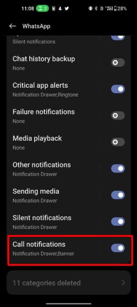 imagem mostrando notificações de chamadas do whatsapp