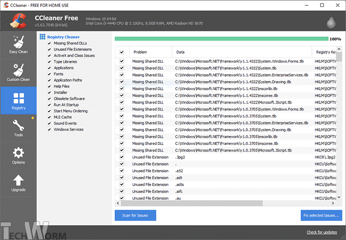 CCleaner Ремонт реестра