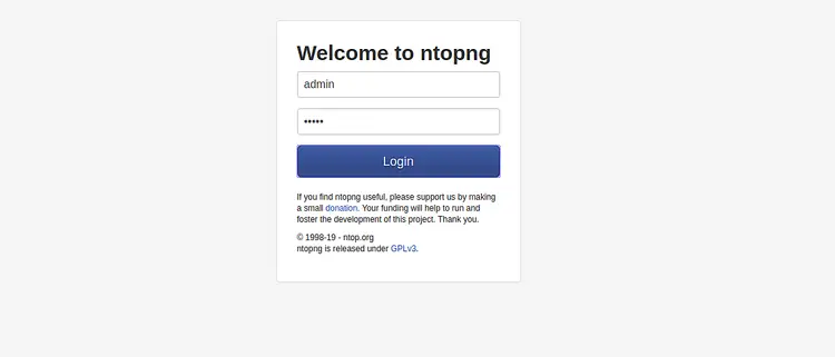 Вход в Ntopng