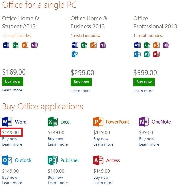 buy word alone in office 2013