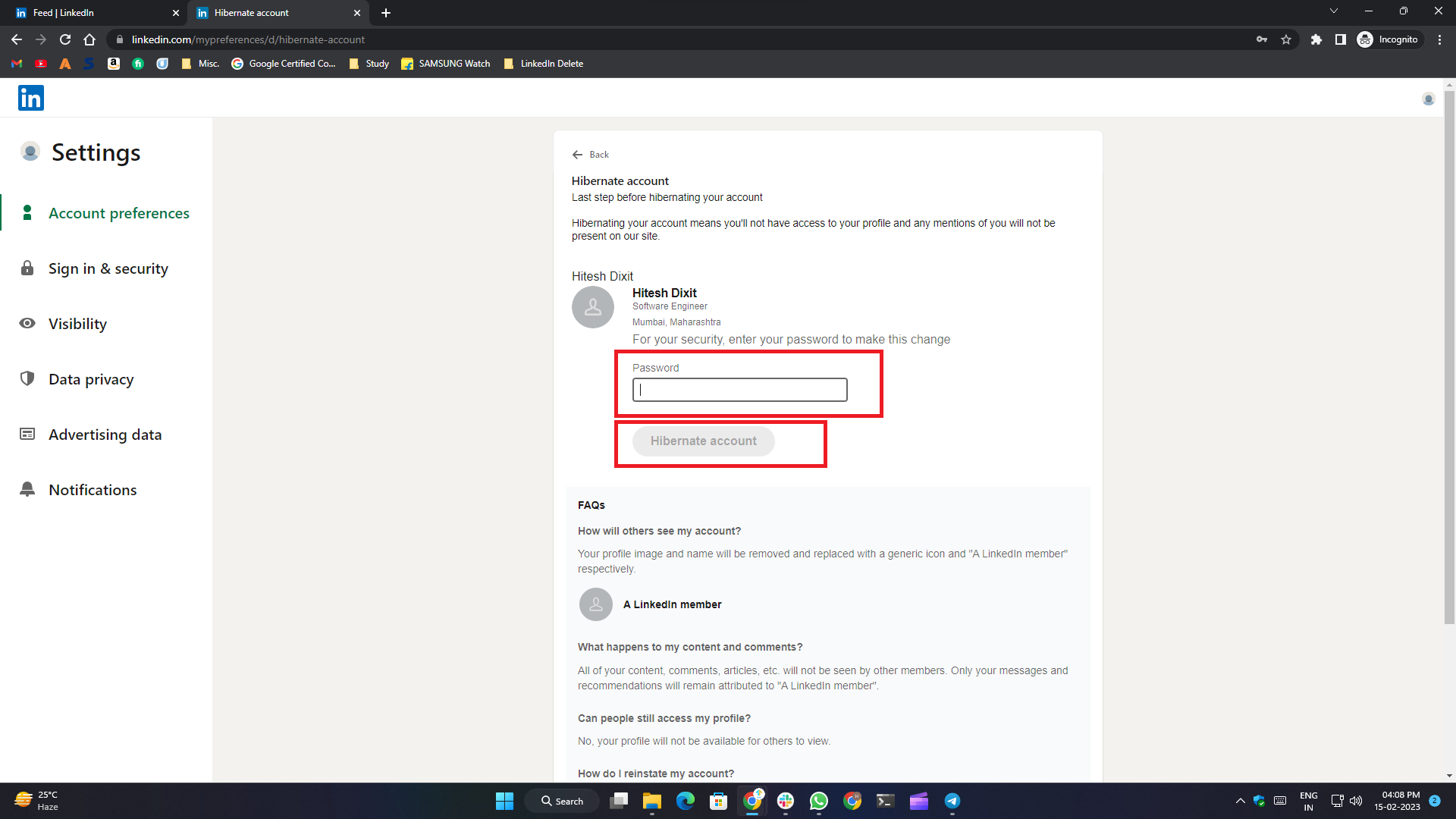 wie man ein linkedin-konto löscht- letzter Schritt für den Ruhezustand