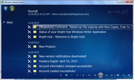 read email in windows media center