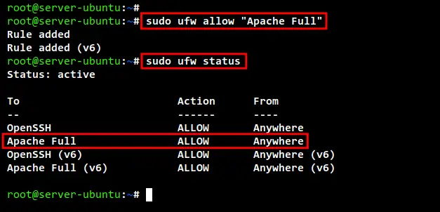 разрешить apache2 ufw