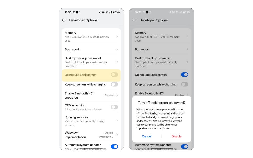 отключить экран блокировки на вашем android