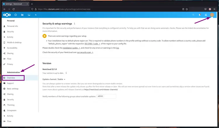 Configuración administrativa de Nextcloud