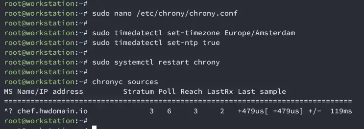 configuration chrony station de travail chef client