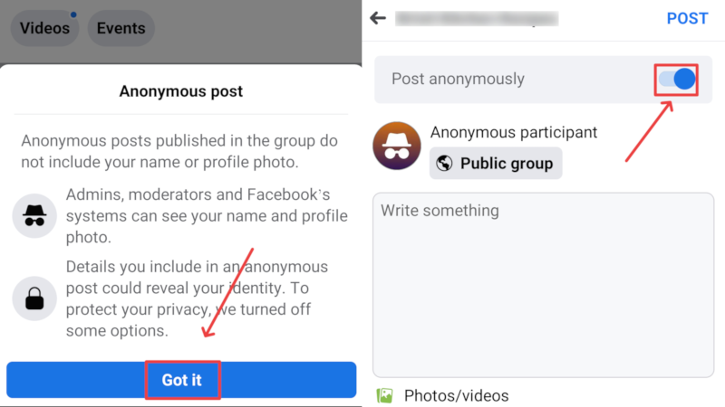 einen anonymen Beitrag auf der Facebook-Website erstellen