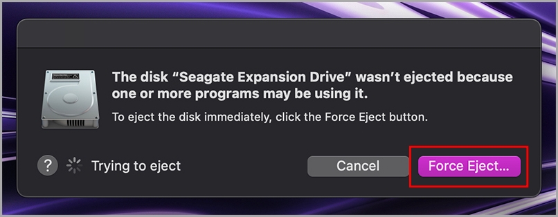 Macのディスク取り出しエラーポップアップ