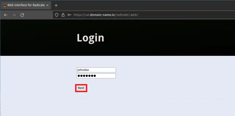 Página de login do Radicale