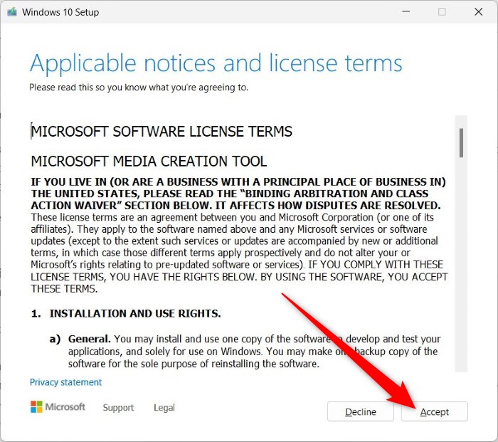 accept media creation tool agreement