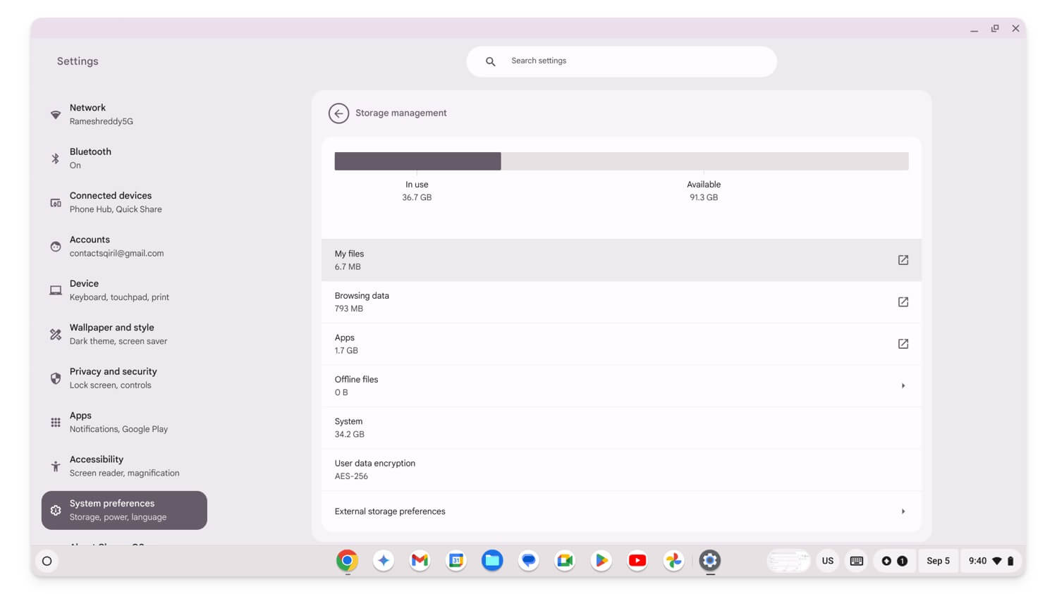 speicherverwaltungsbildschirm chromebook
