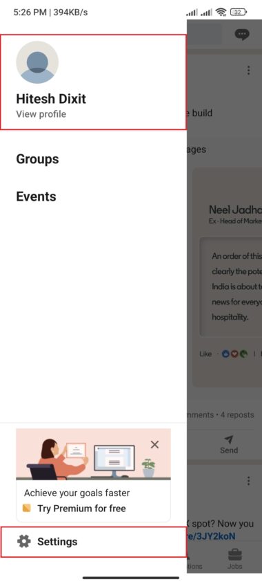 wie man ein linkedin-konto löscht- android einstellungsseite für die app