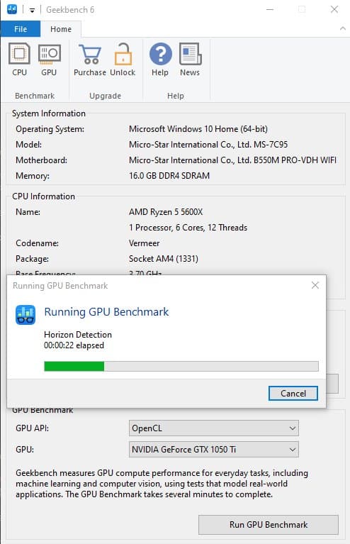 Prueba de GPU Geekbench