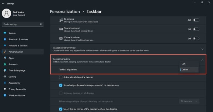 mover barra de tarefas no windows 11