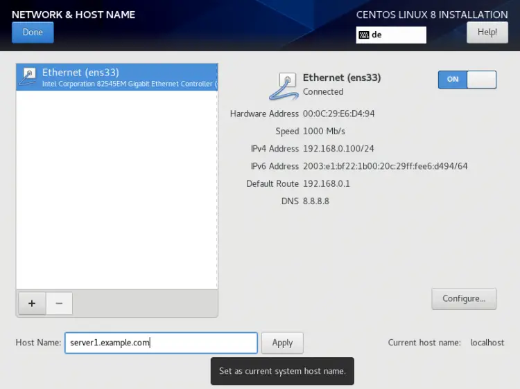 Definir o nome do host correto