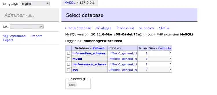 painel adminer
