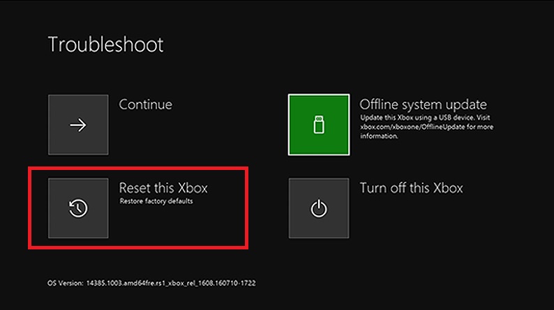Xbox Oneコンソールをリセット