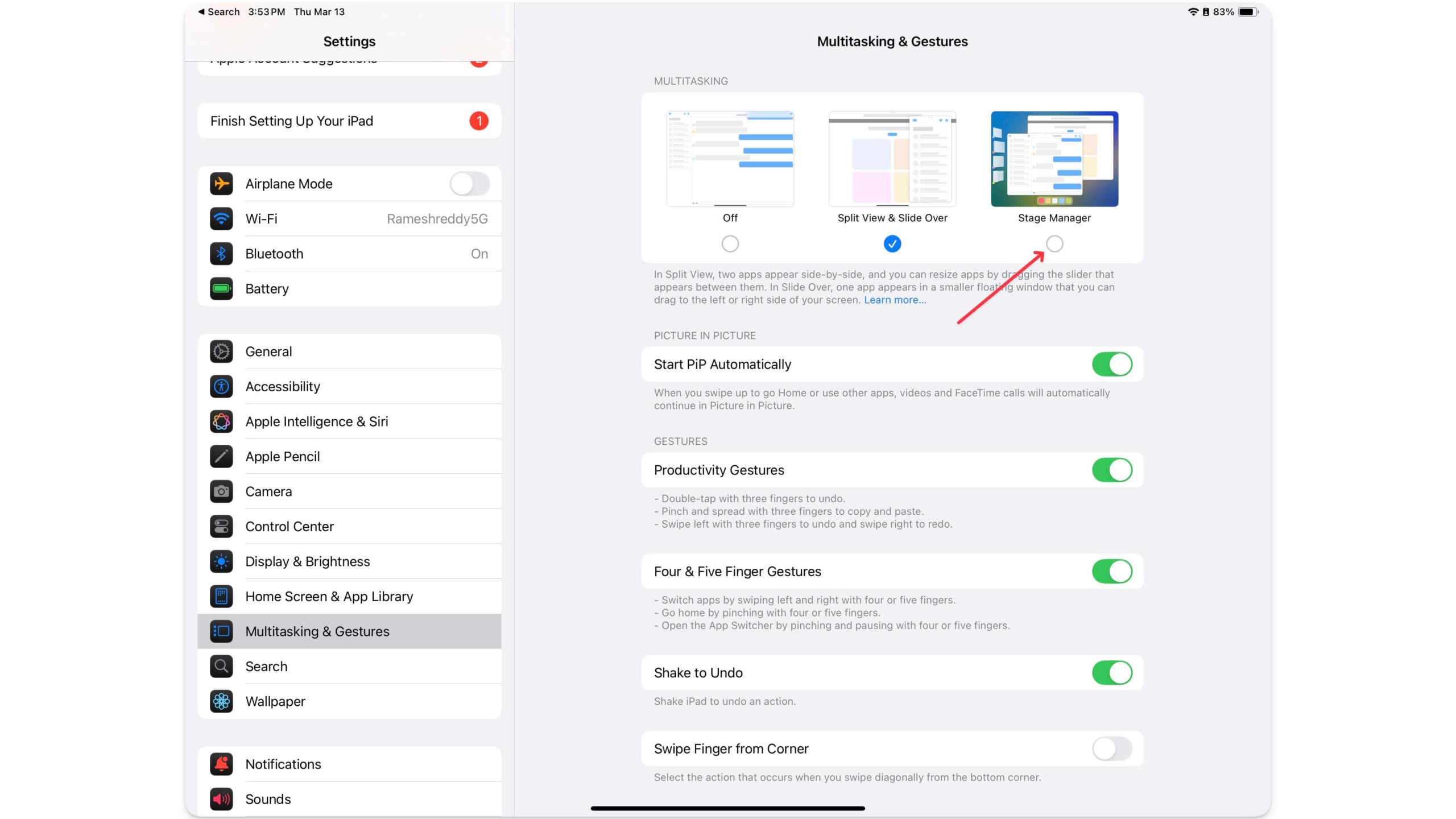 gestionnaire de scène sur ipad